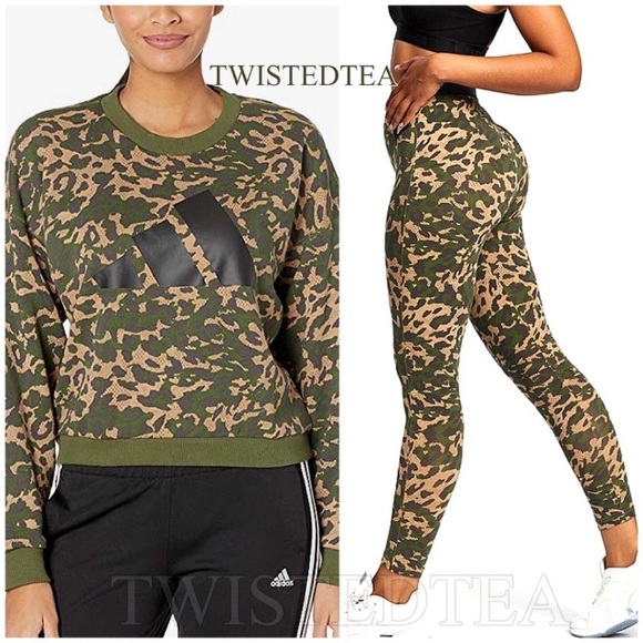 adidas Pants - NWT 2 pc L adidas leopard print matching set womens outfit sweatshirt leggings